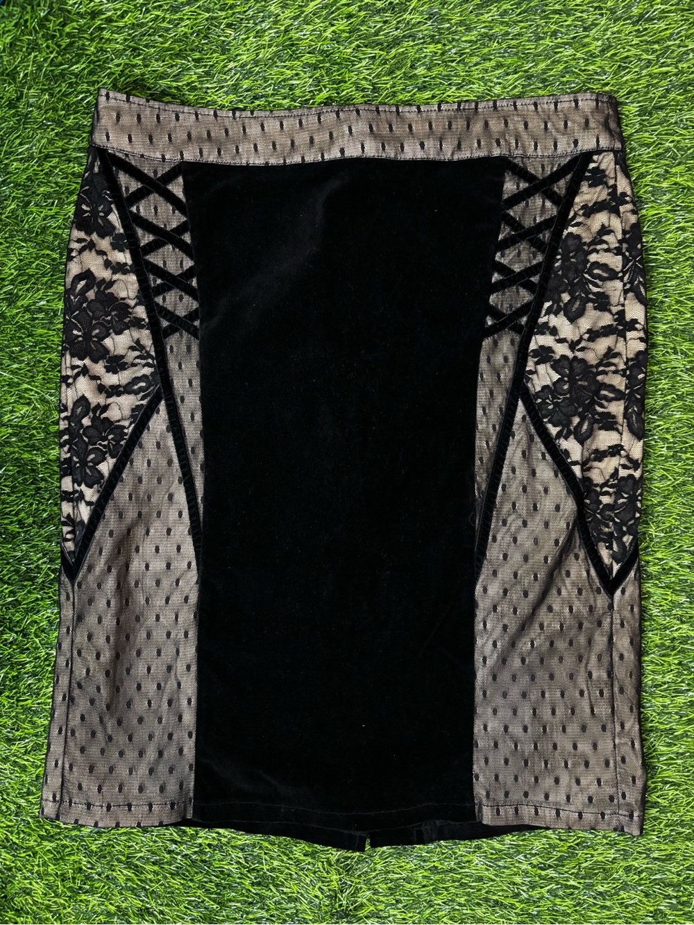 Tripp NYC Black Velvet and Lace Pencil Skirt